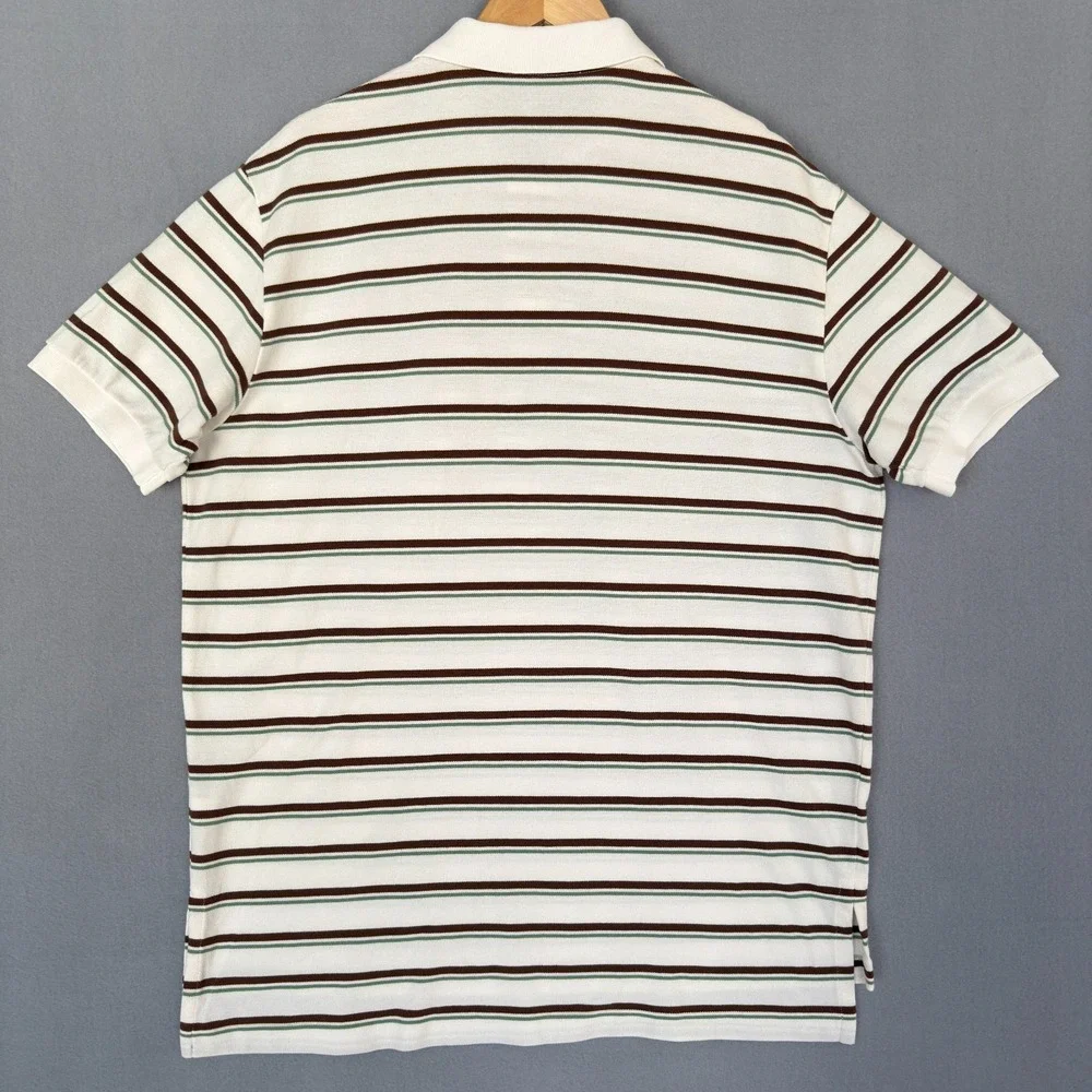 Polo Ralph Lauren Men's XL Striped Cotton Pique Polo Shirt White Brown Green